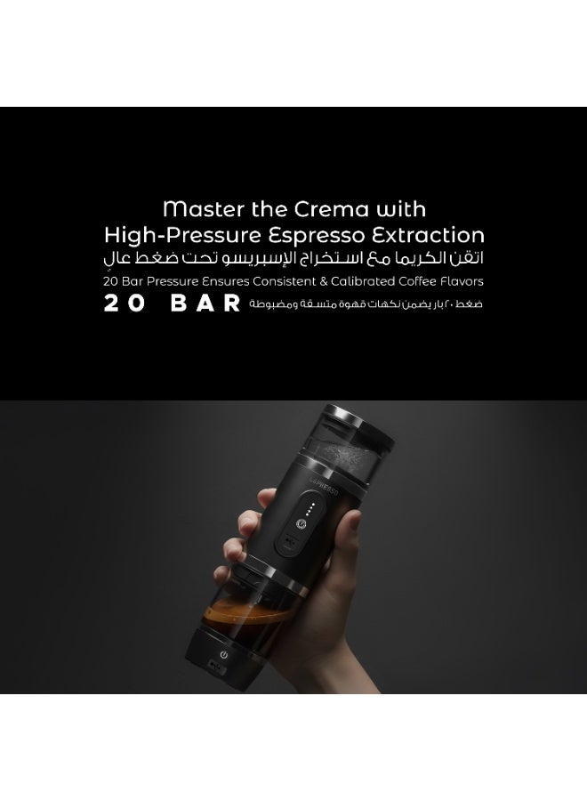 ليبرسو ماكينة صنع قهوة محمولة 4 في 1 سعة 80 مل مع خافق حليب / قوة 100 واط / ماكينة كبسولات قهوة 20 بار / متوافقة مع مسحوق القهوة وكبسولات نسبرسو ودولتشي جوستو - أسود - Image 3